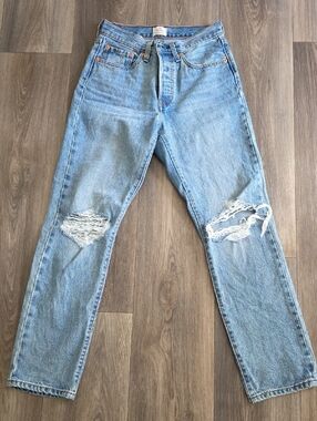 Levi's 501 Original  Light Blue Distressed Straight Leg Jeans